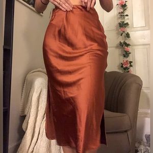 Satin Rust Princess Polly Double Slit Midi Skirt